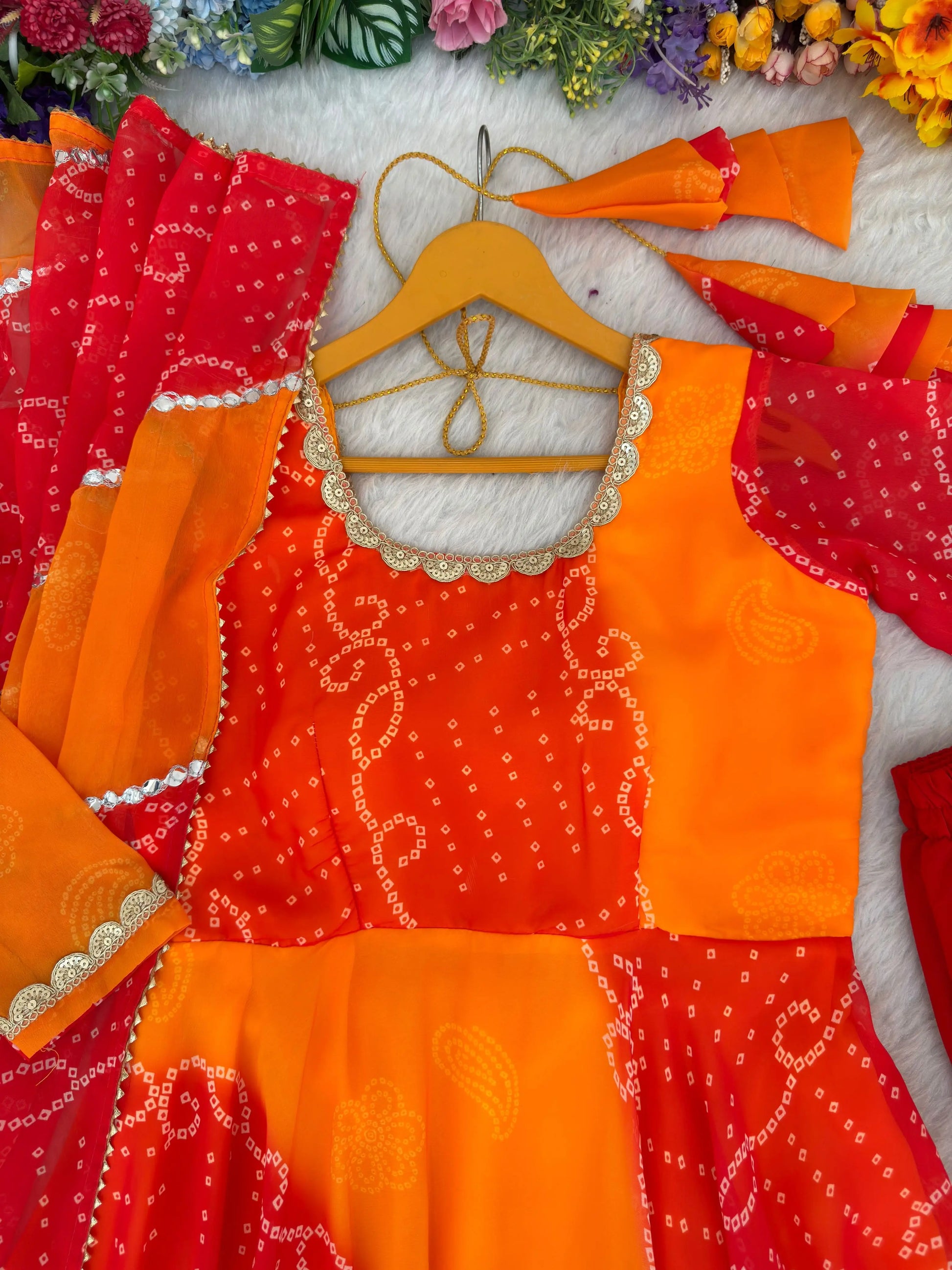 Sunset Bandhani Gown Set