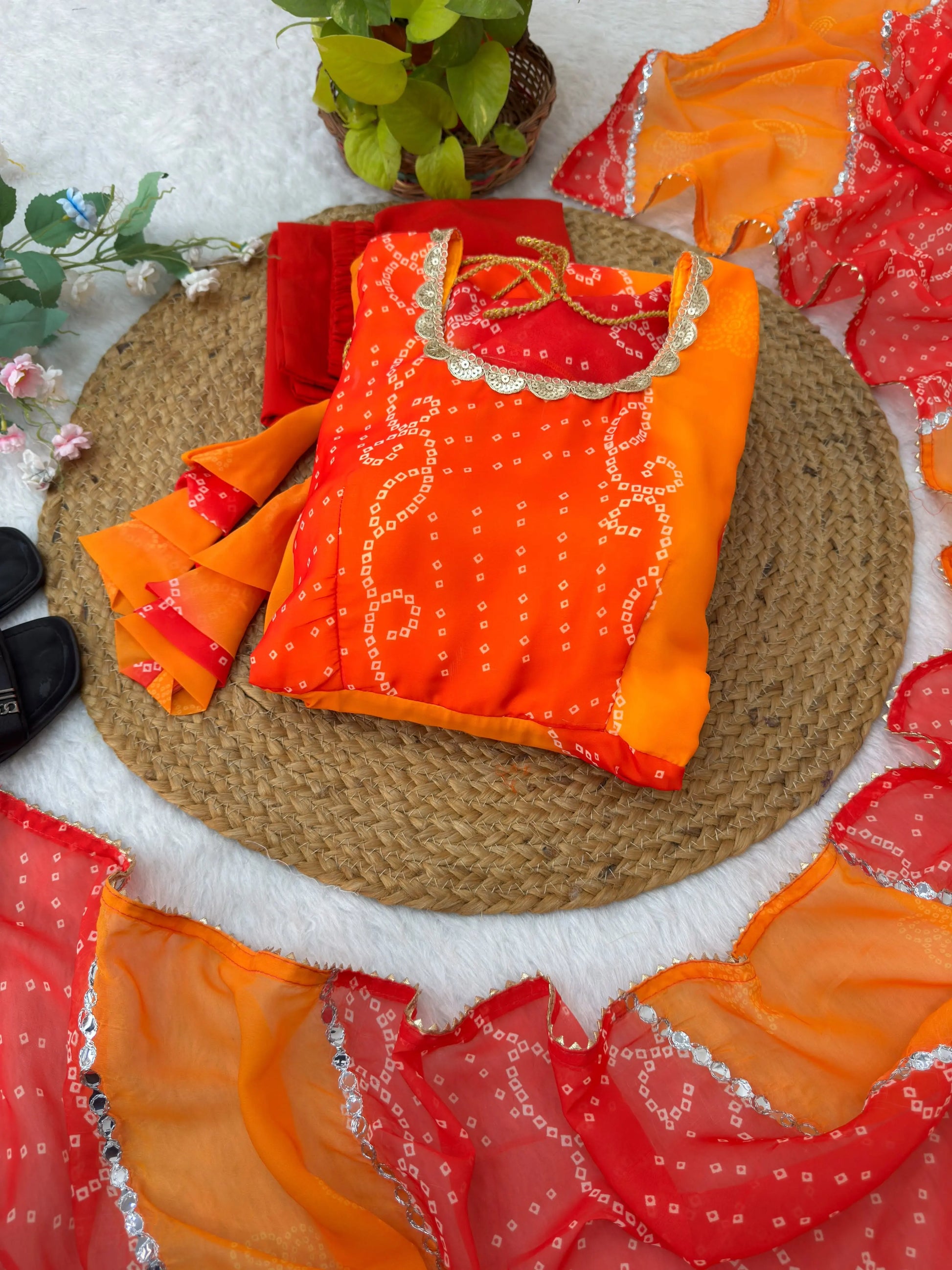 Sunset Bandhani Gown Set