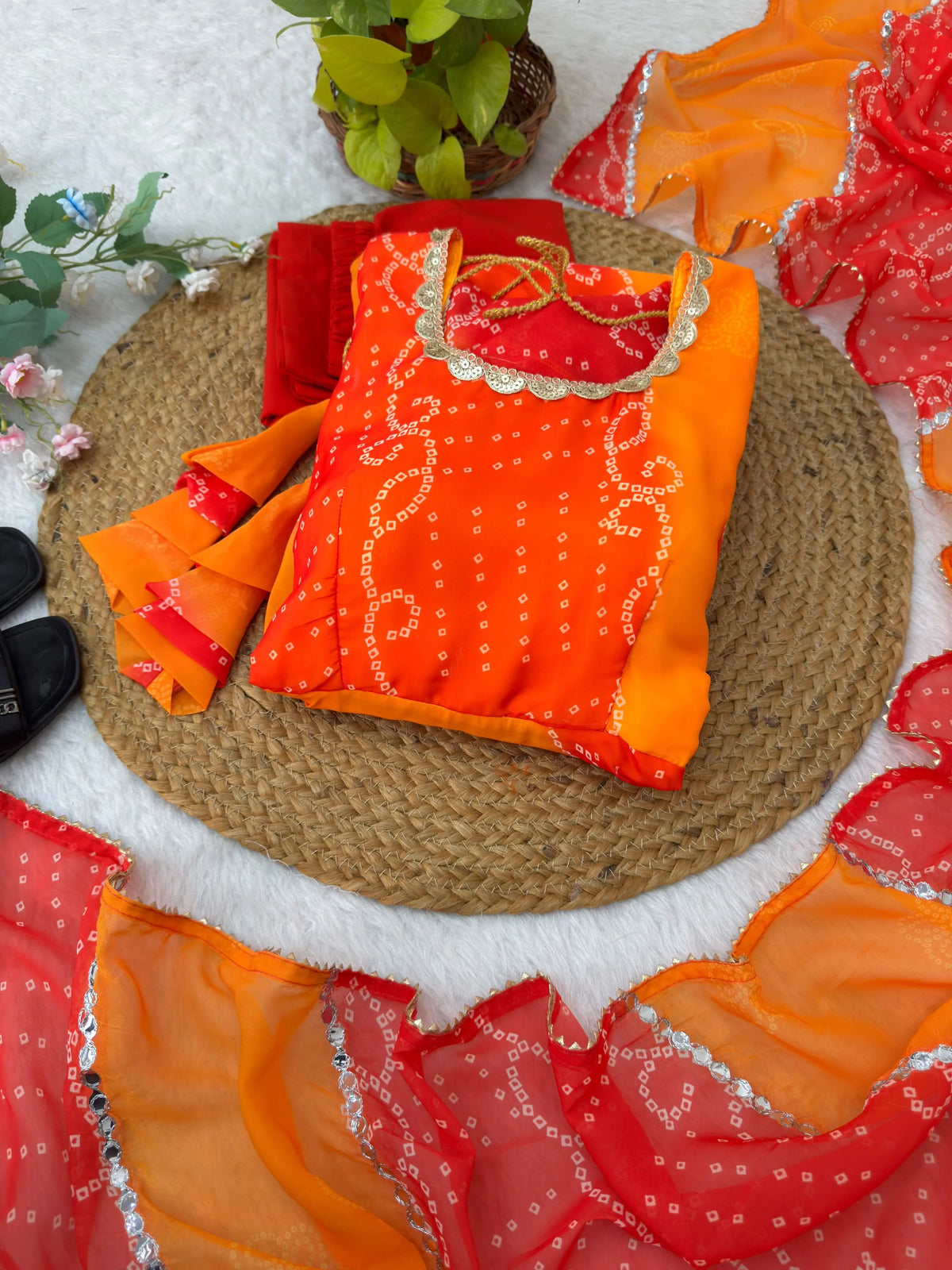 Sunset Bandhani Gown Set