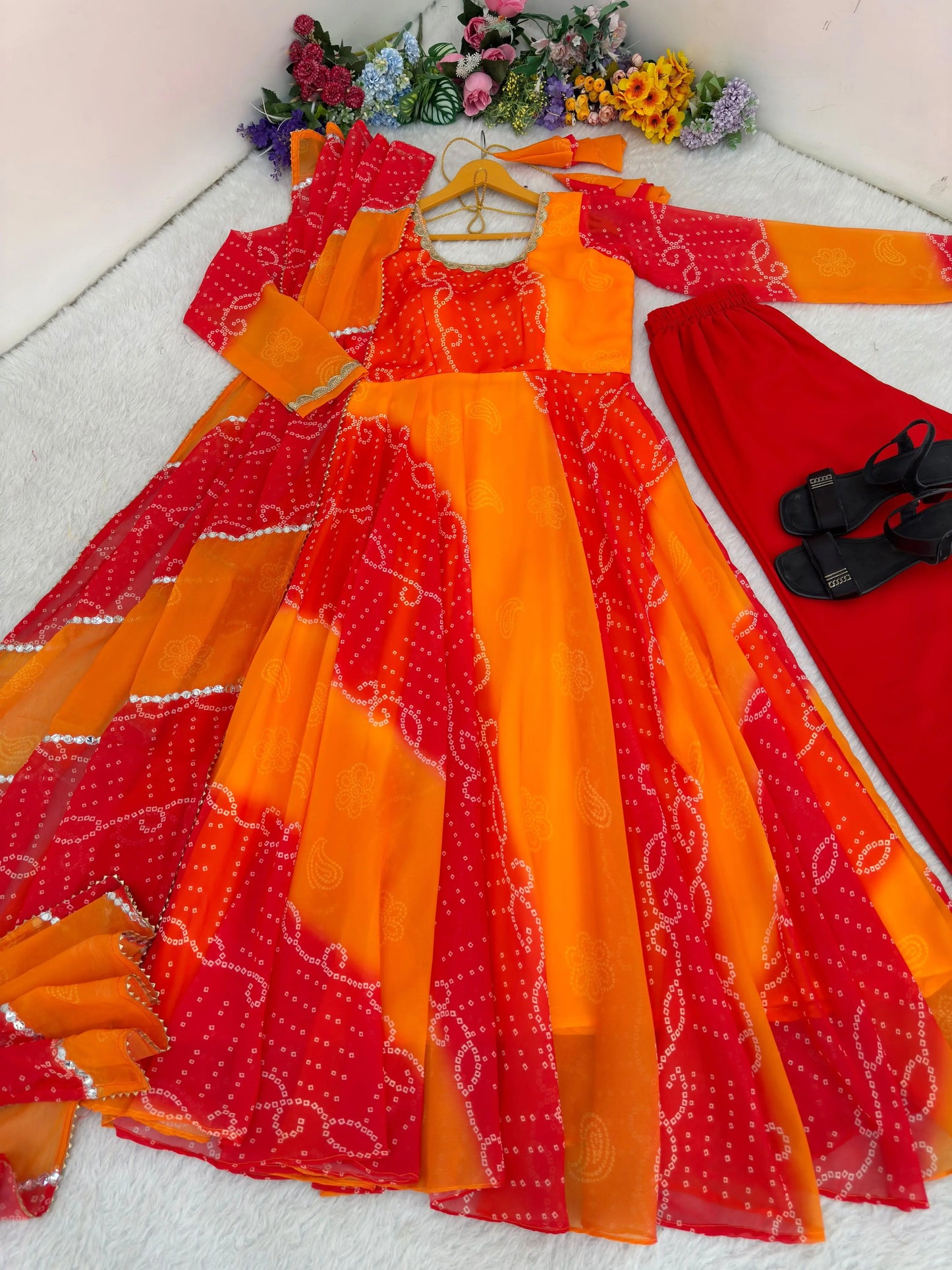 Sunset Bandhani Gown Set