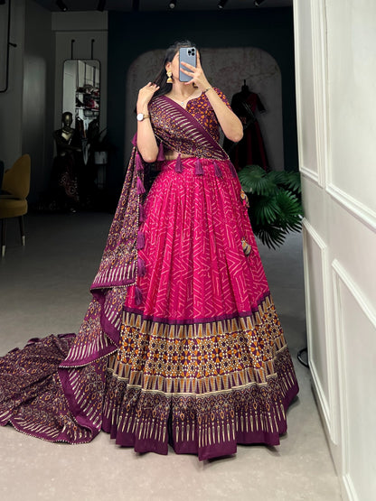Tasar Silk Lehenga Choli with Bandhej and Ajarakh Print