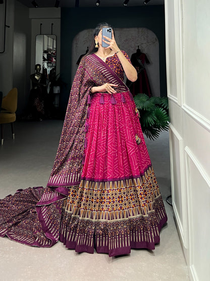 Tasar Silk Lehenga Choli with Bandhej and Ajarakh Print