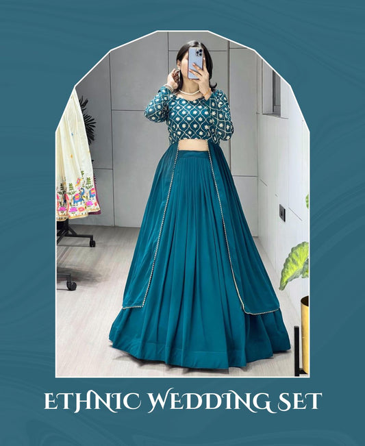 Teal Blue Indo - Western Lehenga Set