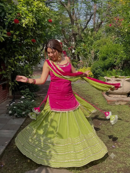 Three Piece Crop Top Lehenga Set