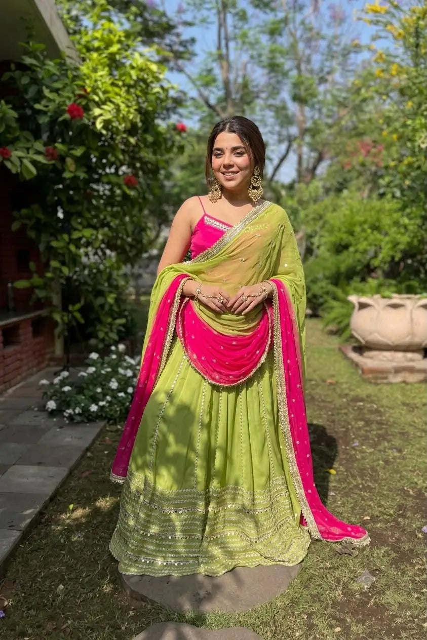 Three Piece Crop Top Lehenga Set