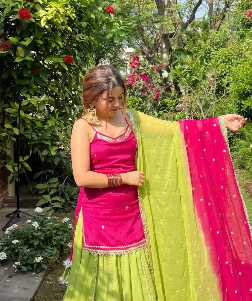 Three Piece Crop Top Lehenga Set