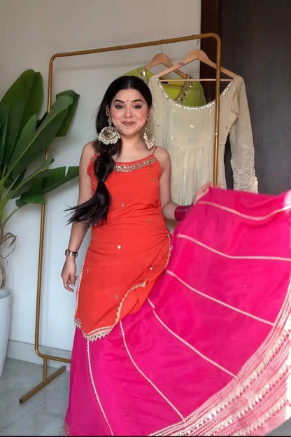 Three Piece Crop Top Lehenga Set