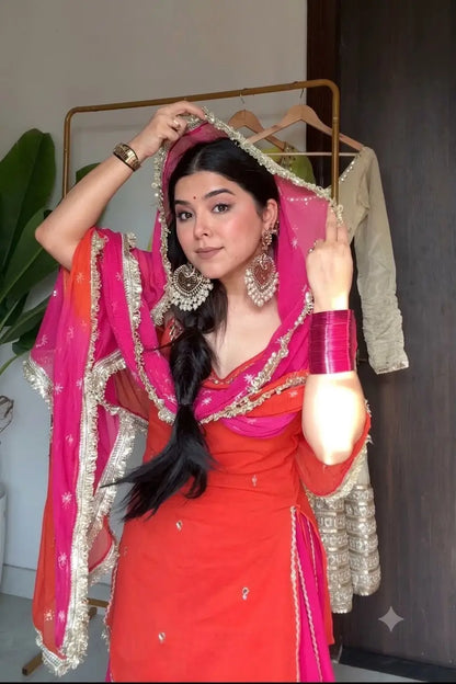 Three Piece Crop Top Lehenga Set
