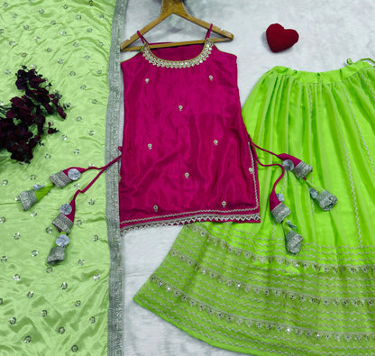 Three Piece Crop Top Lehenga Set