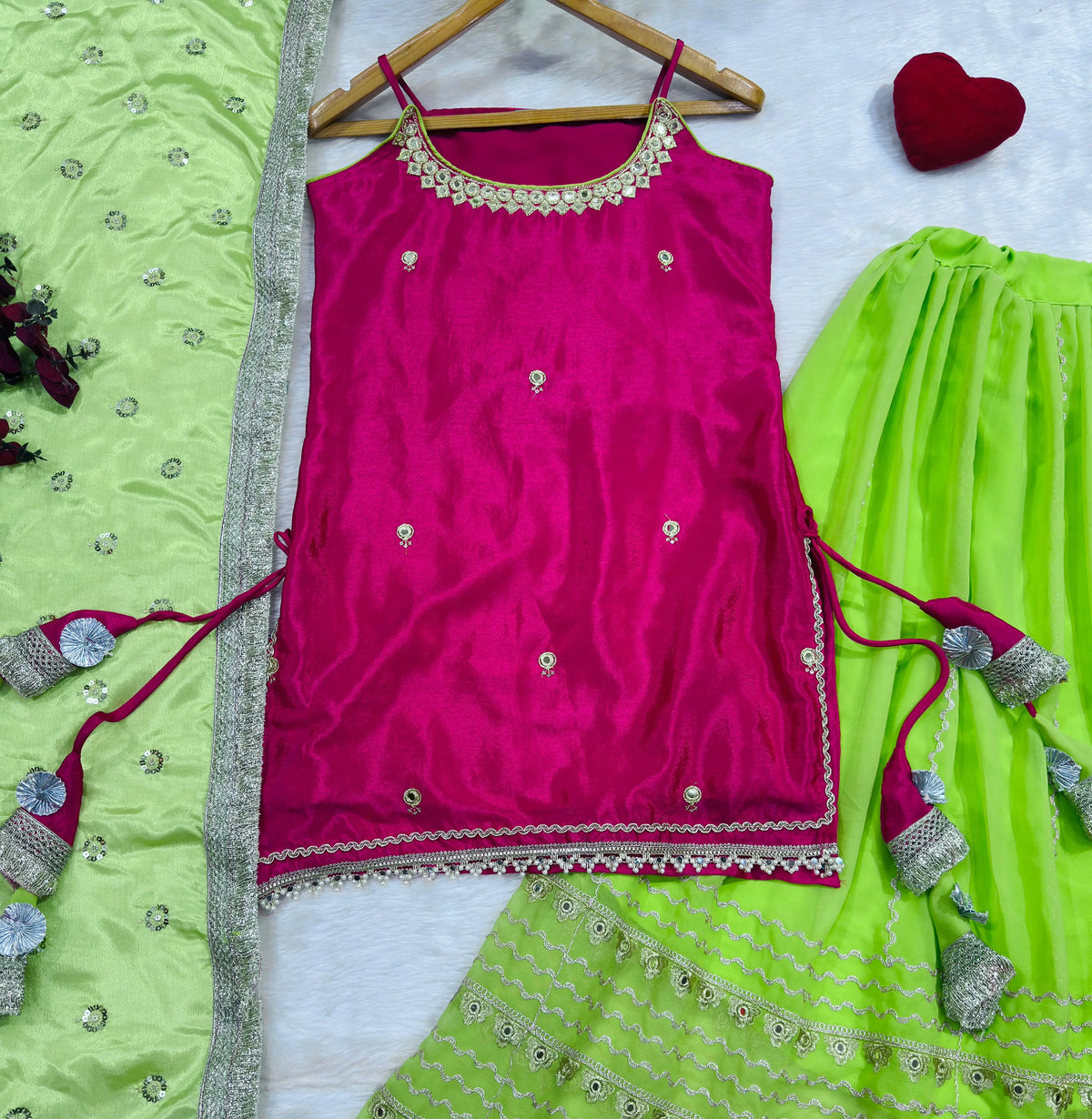 Three Piece Crop Top Lehenga Set