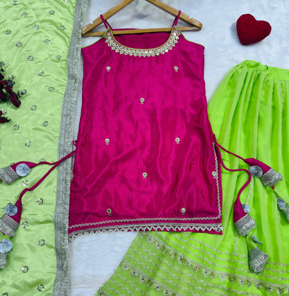 Three Piece Crop Top Lehenga Set