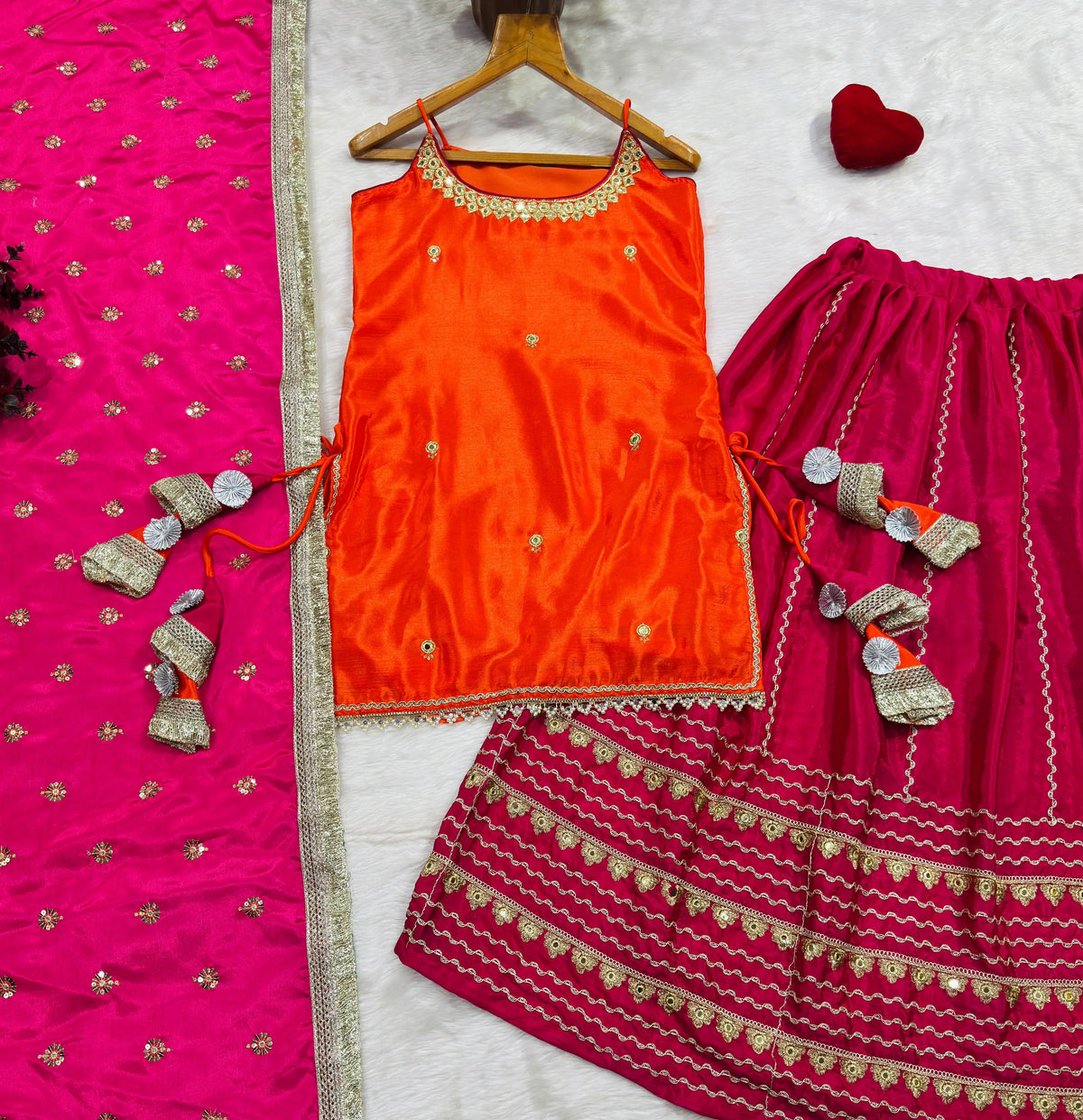 Three Piece Crop Top Lehenga Set