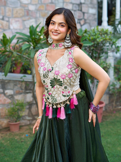 Tissue Silk Embroidered Lehenga Set with 9-Meter Flair