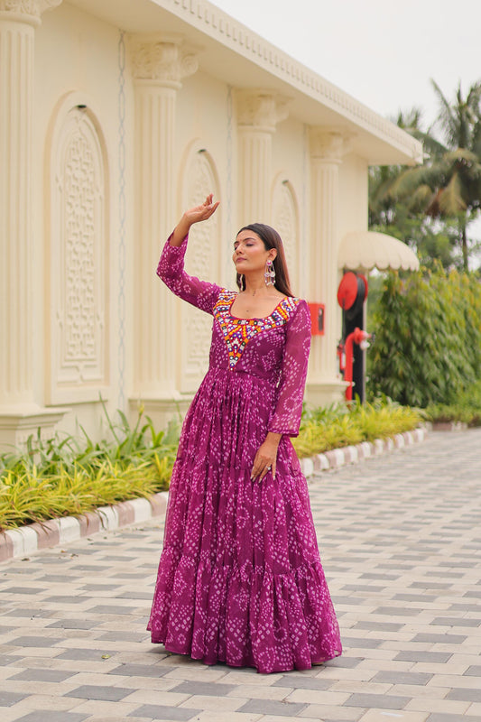 Traditional Mirror Work Gown with Grand Flared Design