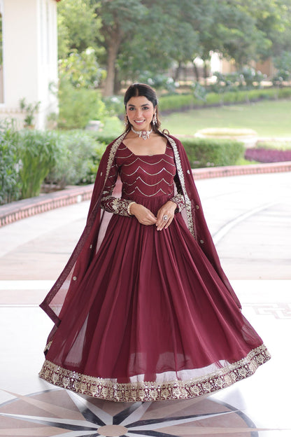 Traditional Vichitra Silk Gown with Dupatta for Women