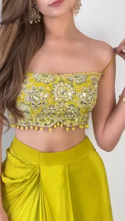 Trendy Dhoti Set with Embroidered Tube Blouse & Shrug