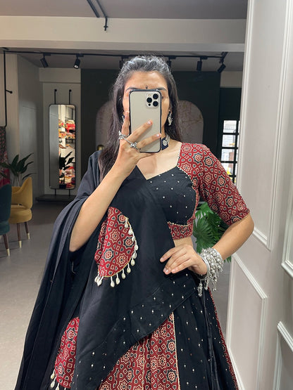 Tribal Print Lehenga Set with Mirror Work Dupatta