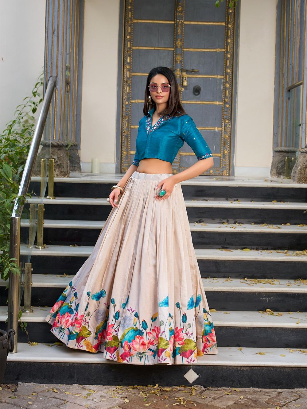 Tussar Floral Lehenga Set for Events and Festive Wear