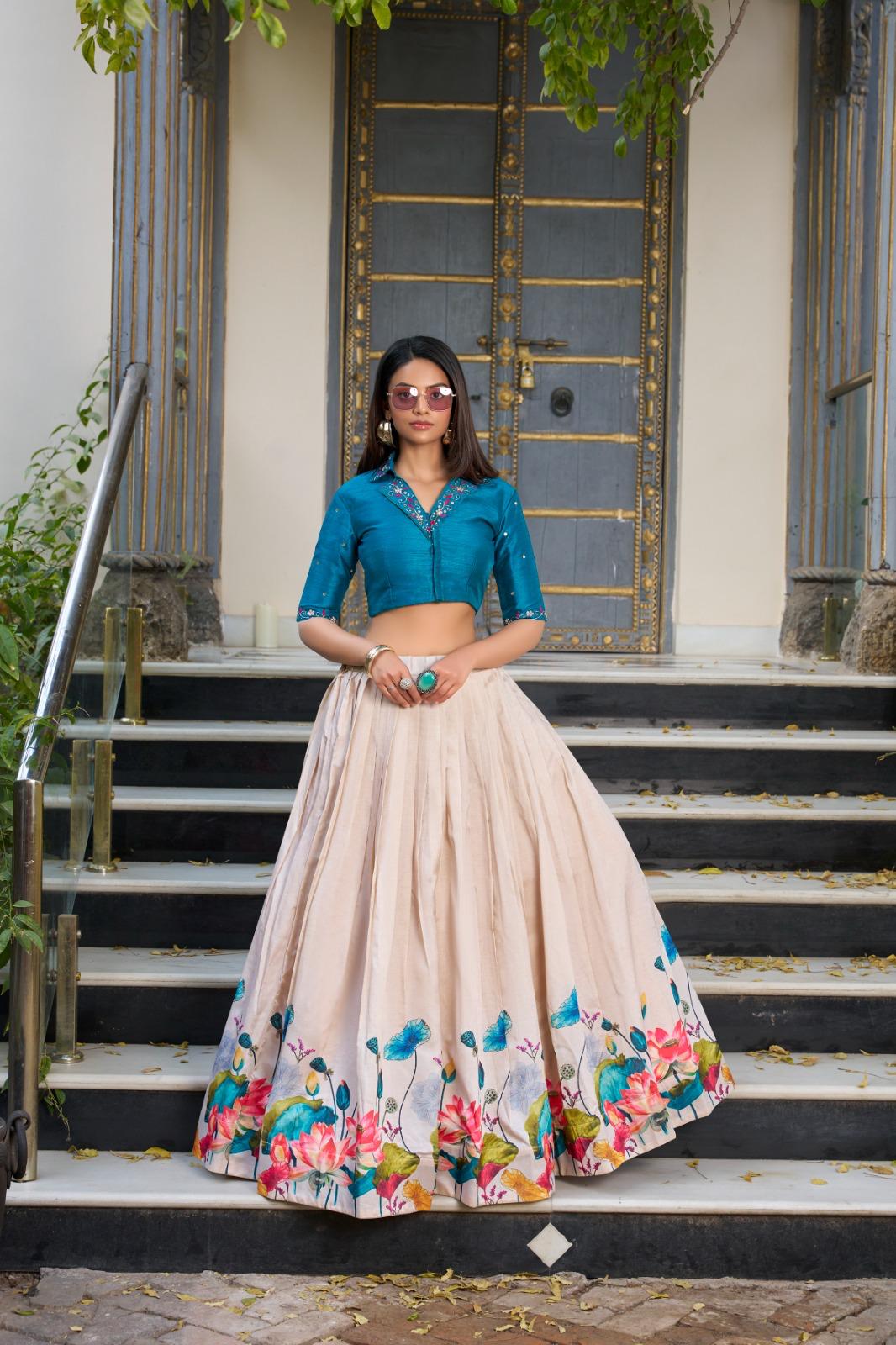 Tussar Floral Lehenga Set for Events and Festive Wear