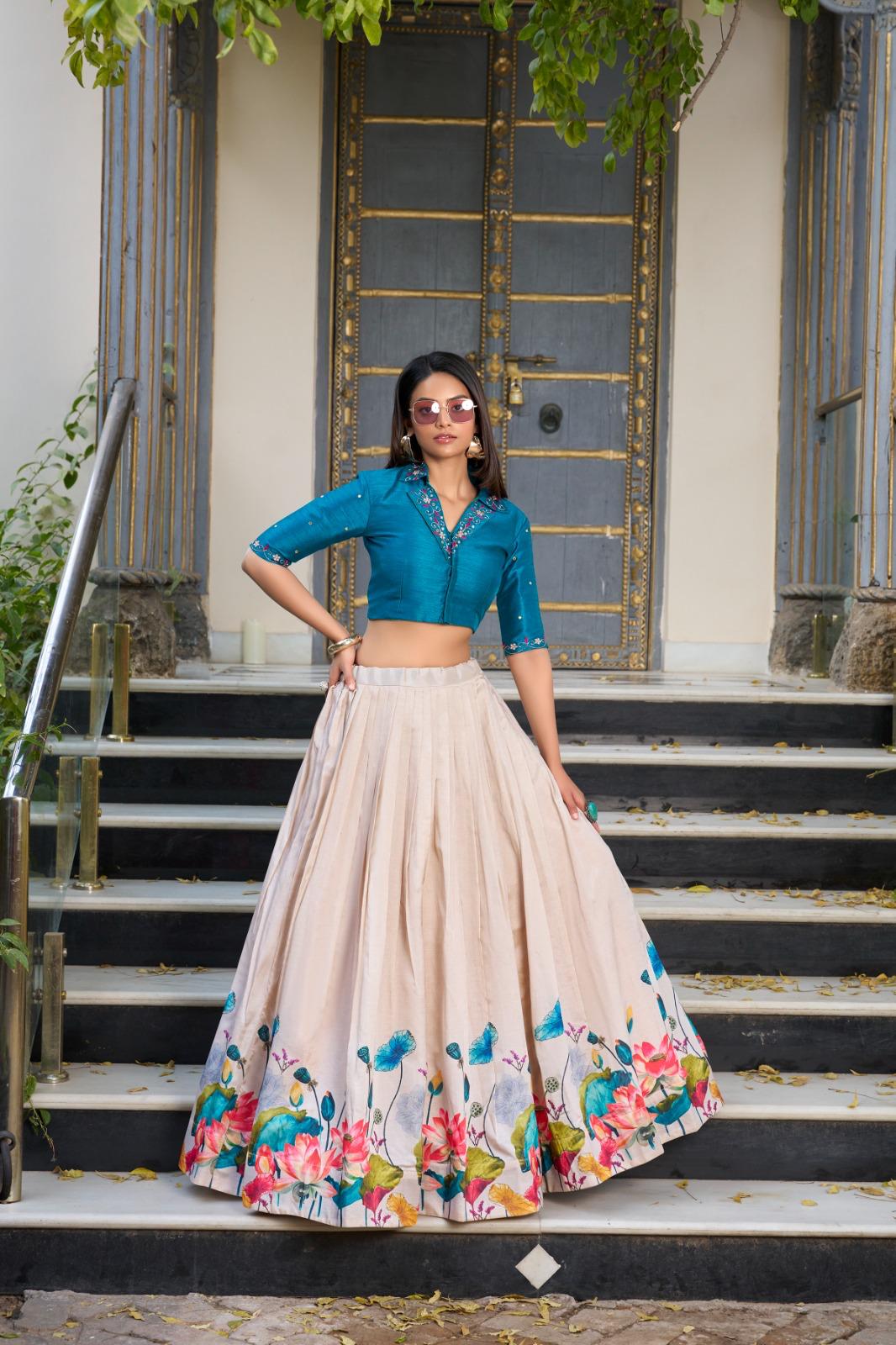 Tussar Floral Lehenga Set for Events and Festive Wear