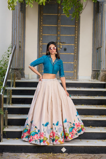 Tussar Floral Lehenga Set for Events and Festive Wear