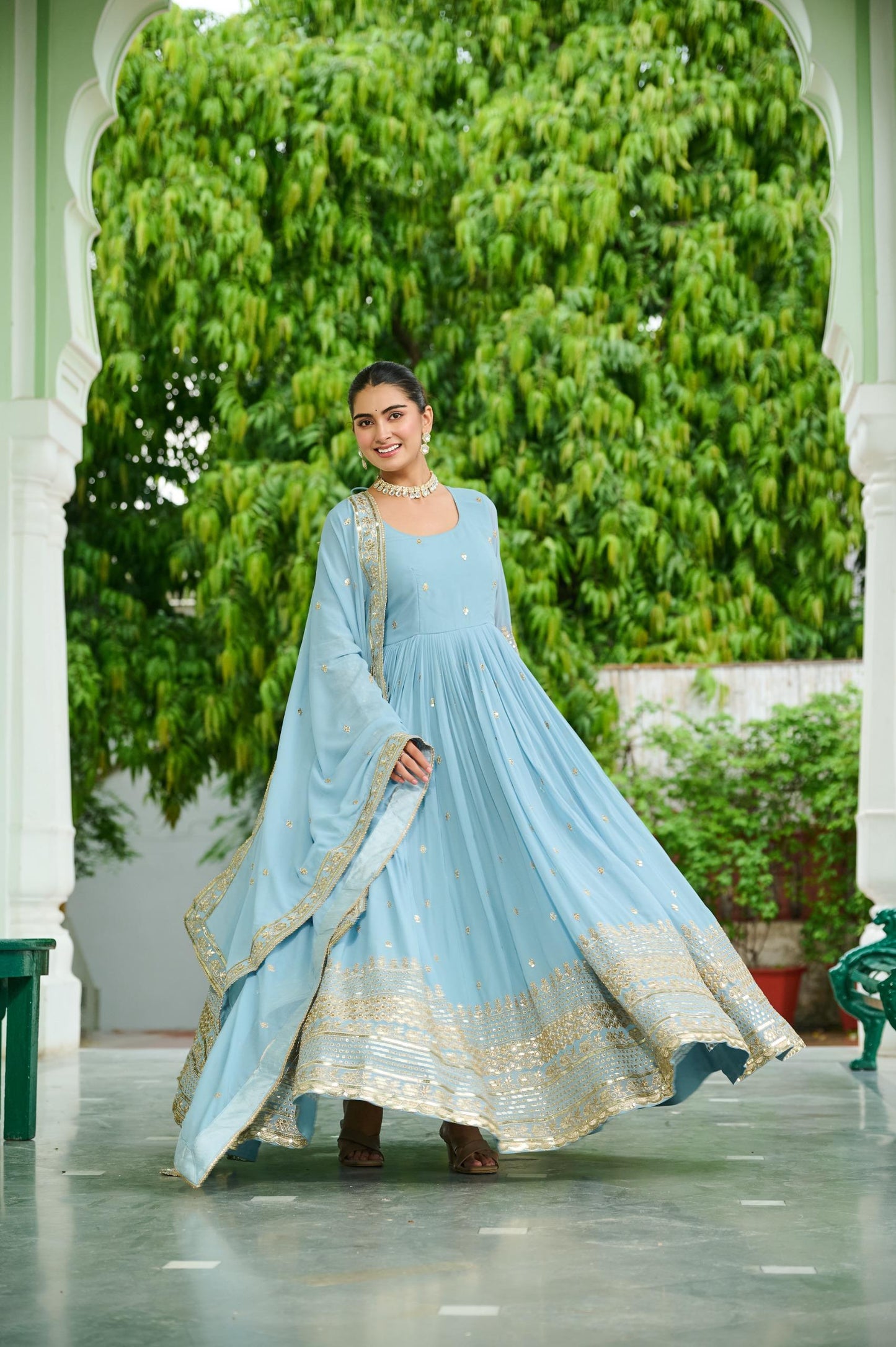 Unique Dusty Colored Faux Georgette Gown for Women