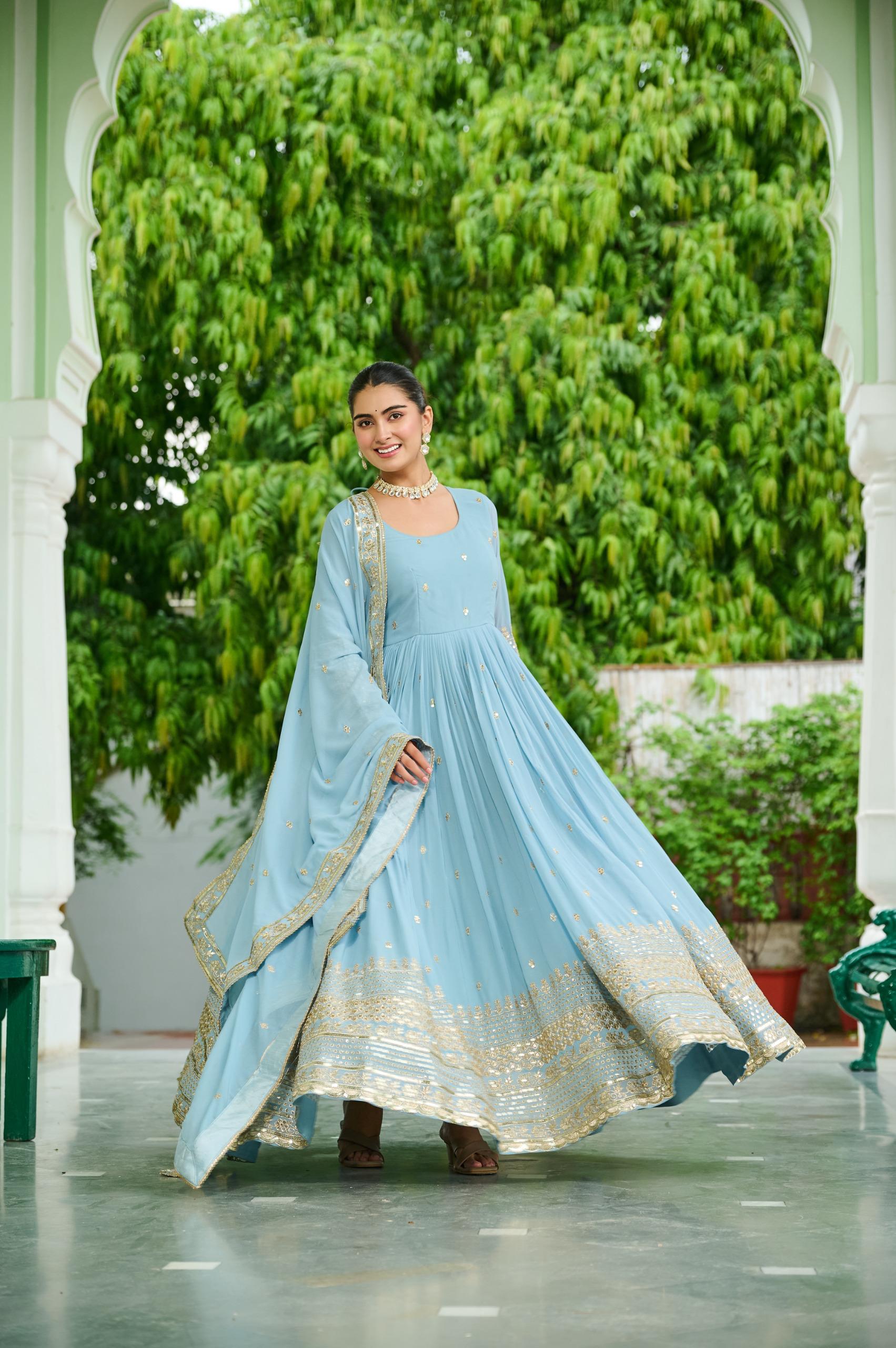Unique Dusty Colored Faux Georgette Gown for Women