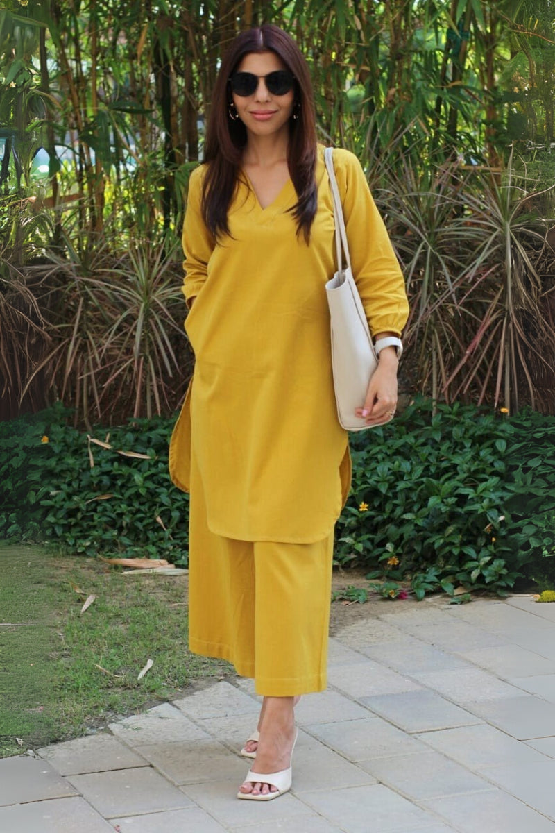 V Neck Bold Colors Co-Ord Set for Girls, Women