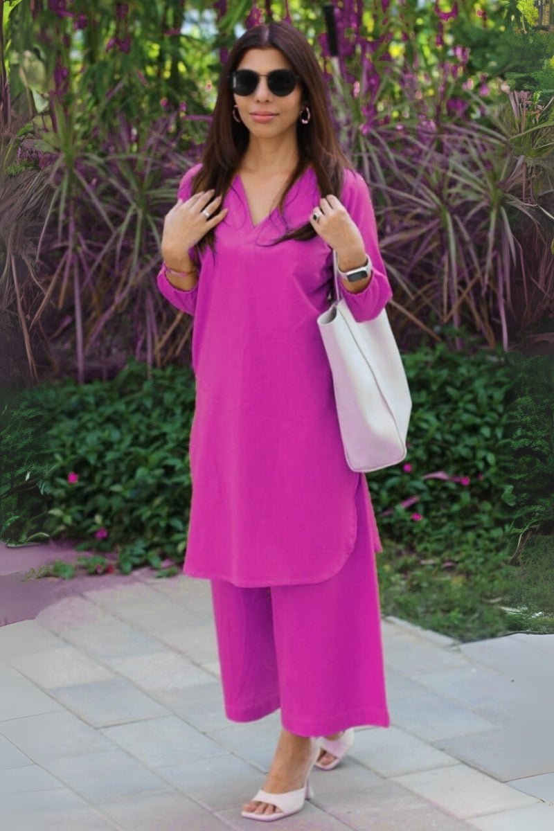 V Neck Bold Colors Co-Ord Set for Girls, Women