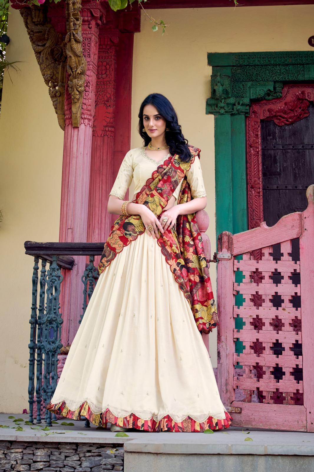 Vichitra Silk Lehenga Choli with Kalamkari Dupatta