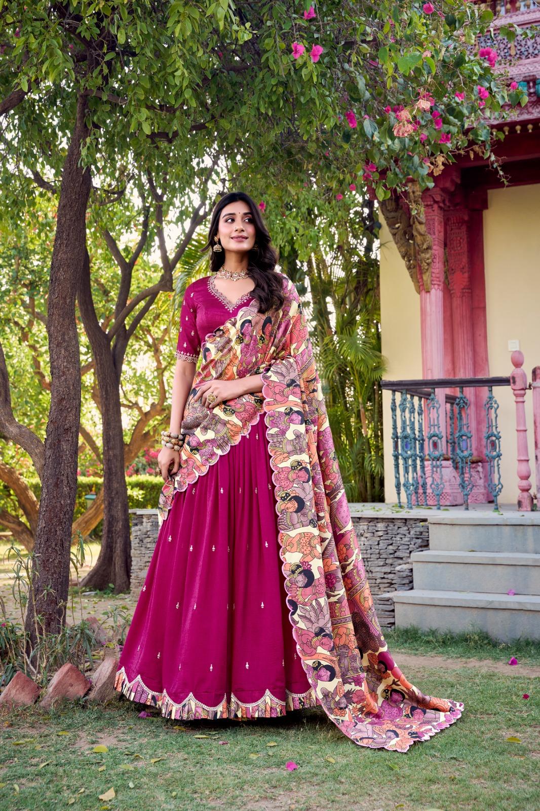Vichitra Silk Lehenga Choli with Kalamkari Dupatta