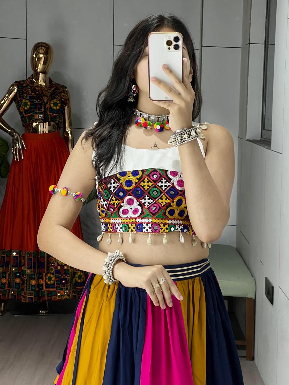 Designer Navratri Lehenga Choli with Kutchi Mirror Work