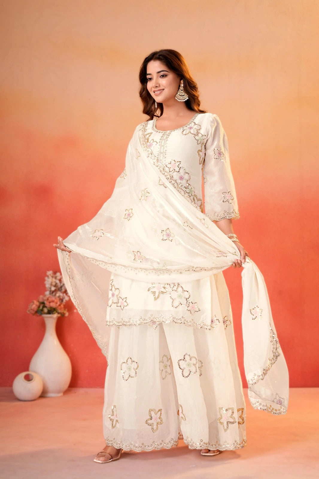 White Party Wear Sharara for Girls