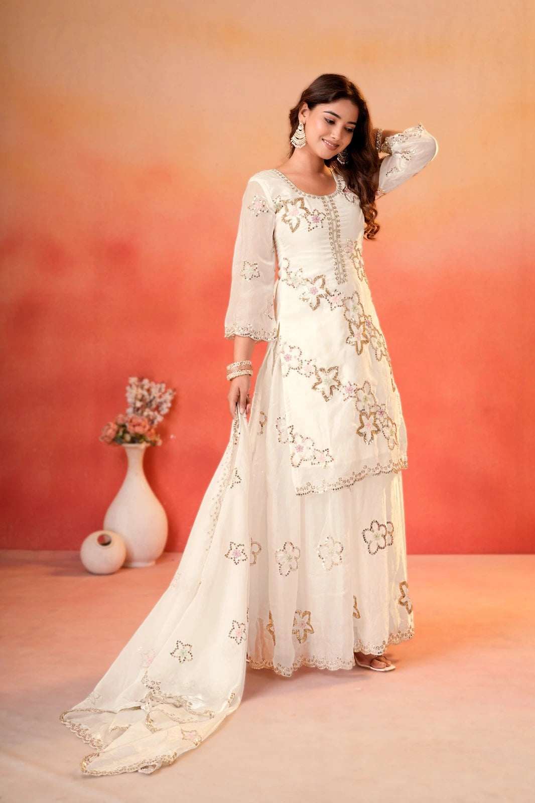White Party Wear Sharara for Girls