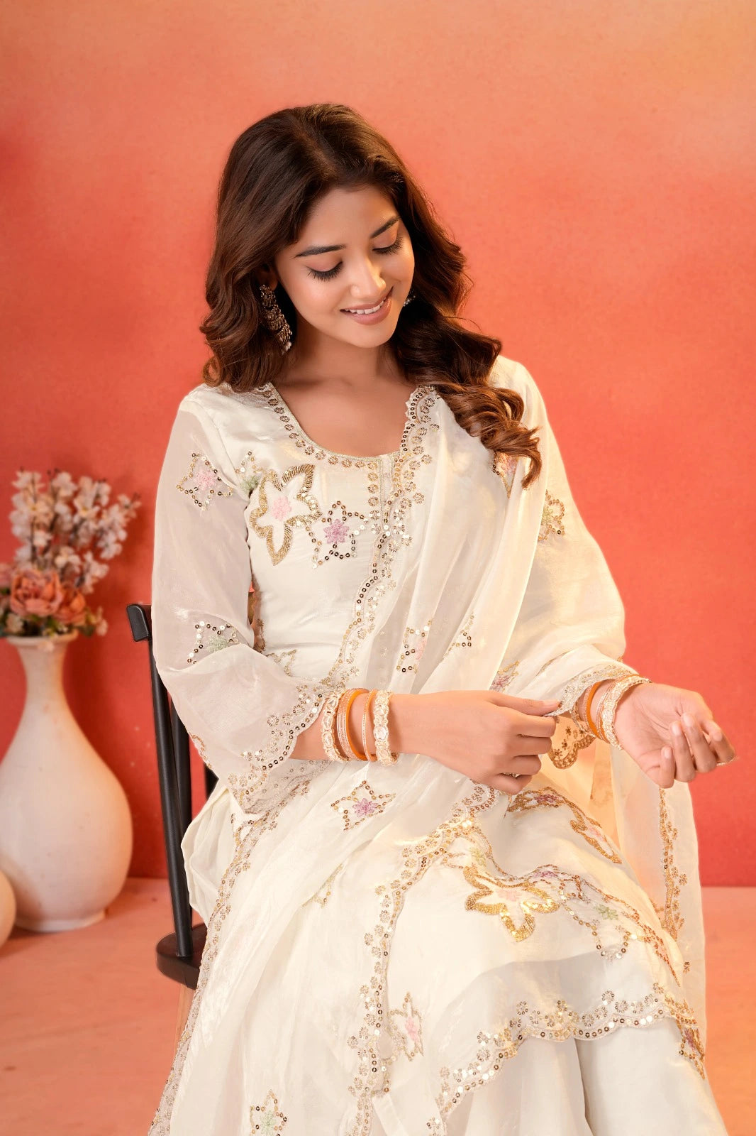 White Party Wear Sharara for Girls