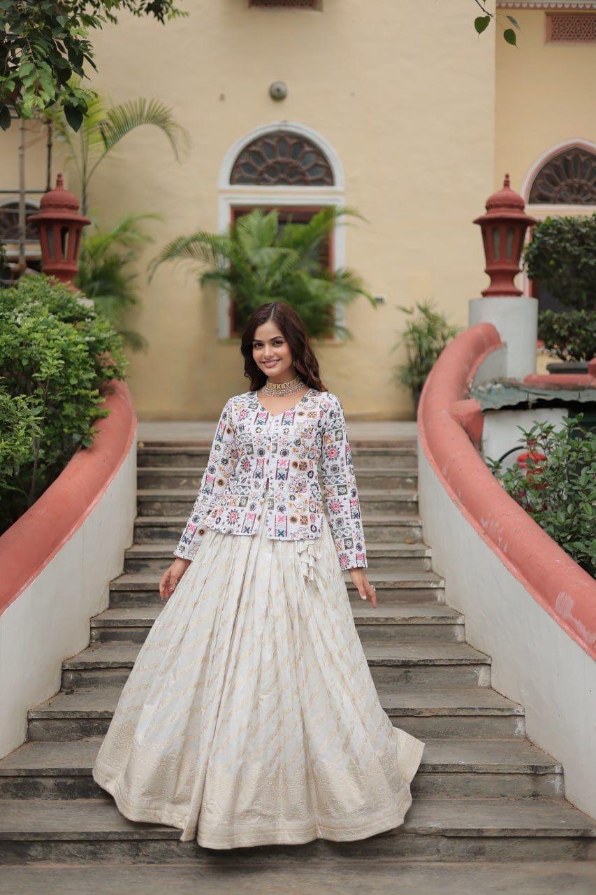 White Printed Lehenga Co-Ord Set for Women