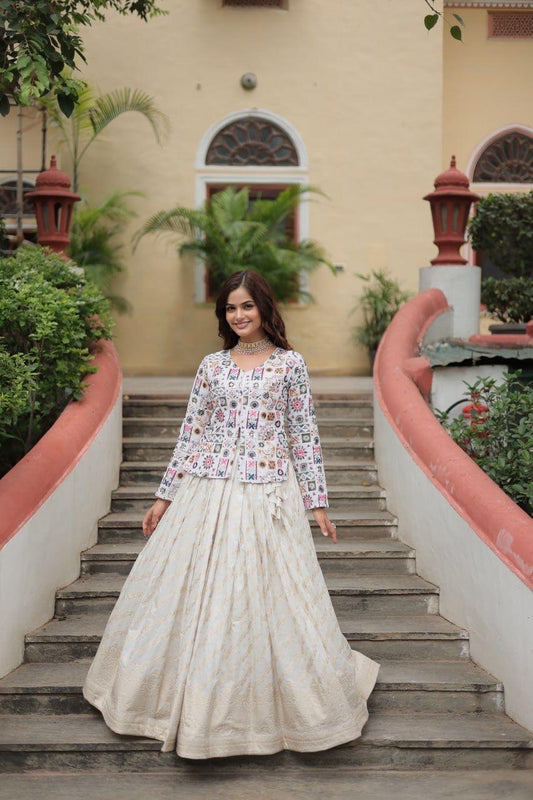 White Printed Lehenga Co-Ord Set for Women