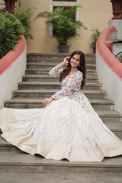 White Printed Lehenga Co-Ord Set for Women