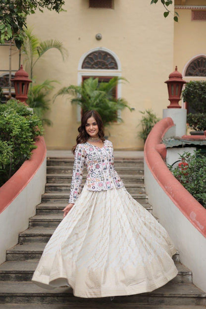 White Printed Lehenga Co-Ord Set for Women