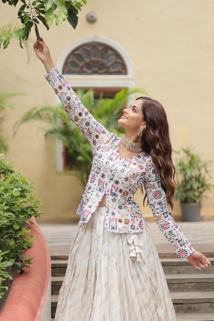 White Printed Lehenga Co-Ord Set for Women