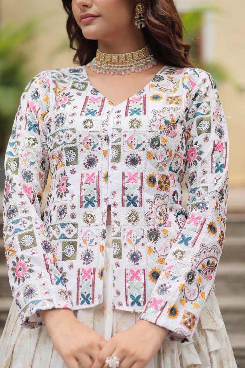 White Printed Lehenga Co-Ord Set for Women