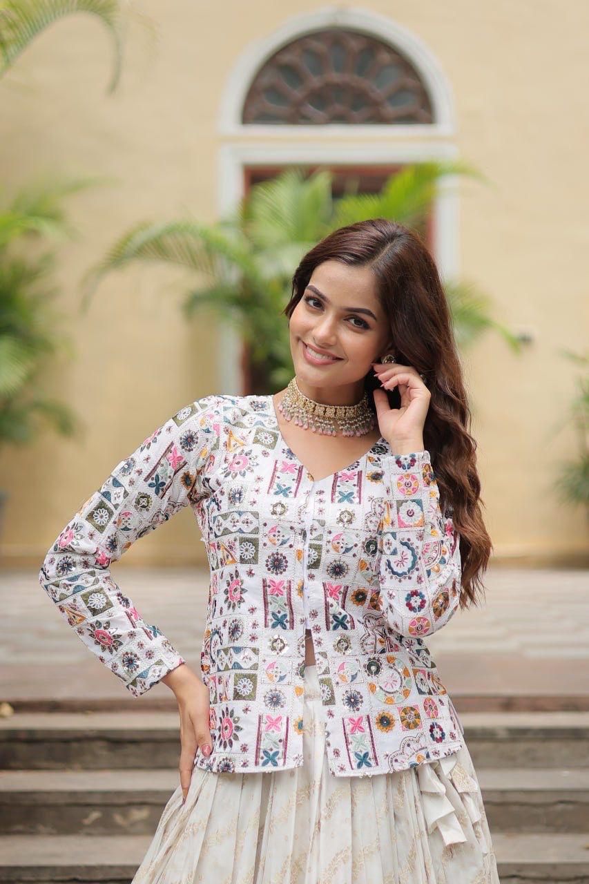 White Printed Lehenga Co-Ord Set for Women