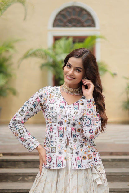 White Printed Lehenga Co-Ord Set for Women