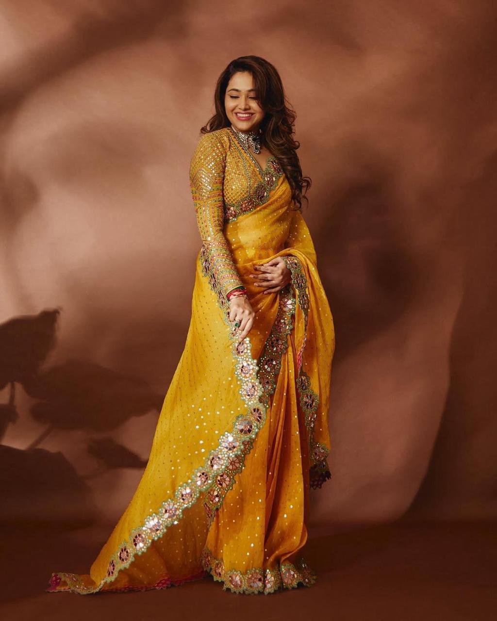 Yellow Georgette Fabric Saree for Women