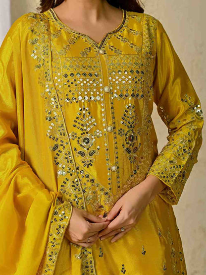 Yellow Mirror Work Sharara Set for Festive & Wedding Wear