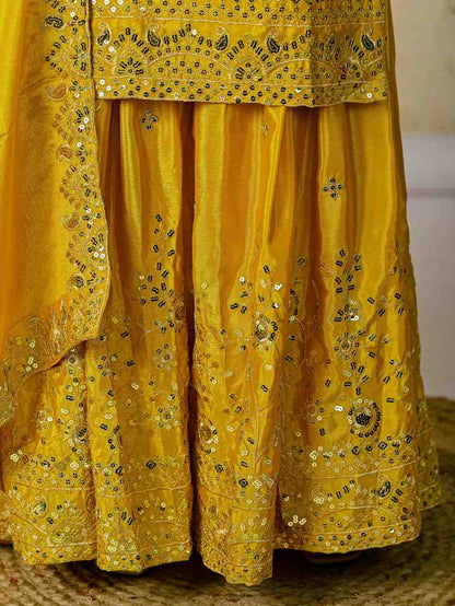 Yellow Mirror Work Sharara Set for Festive & Wedding Wear