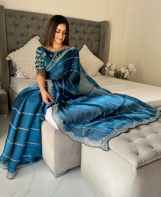 Zimmy Choo Satin Saree with Zari Work